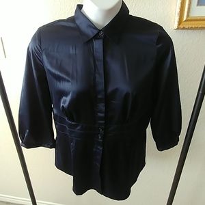 NWT Ann Taylor Navy Satin Blouse 16